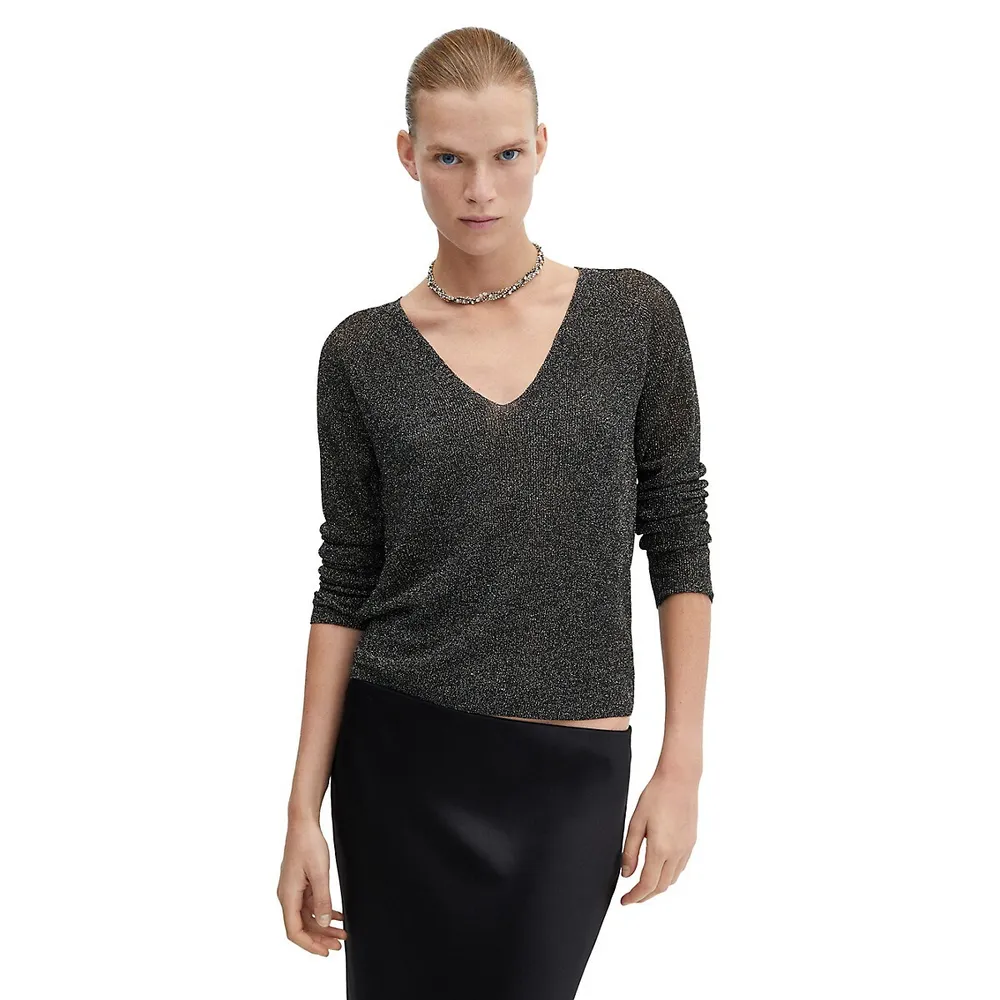 Mango V-Neck Lurex Sweater