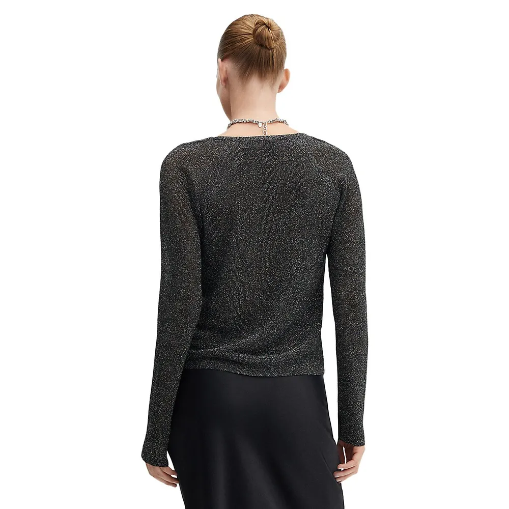 Mango V-Neck Lurex Sweater