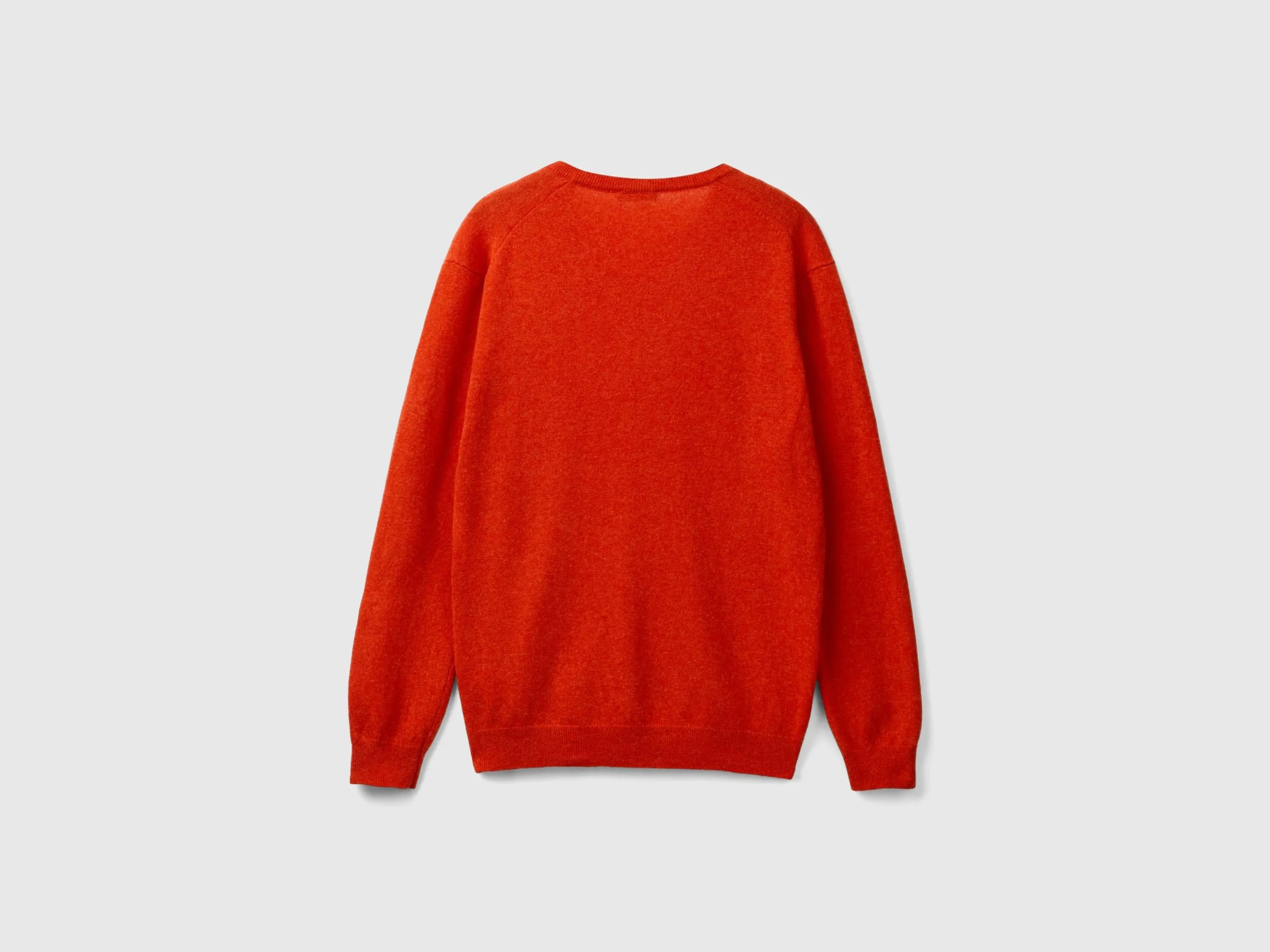 Marl orange V-neck sweater in pure Merino wool - Orange | Benetton