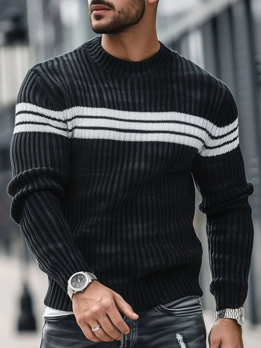 Men's Casual Striped Crew Neck Sweater