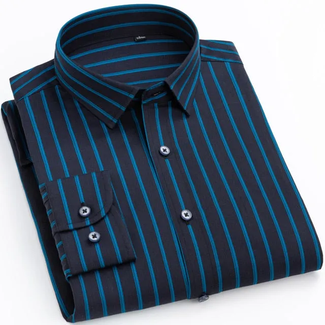 Men's Standard-fit Vertical Striped Without Pocket Long Sleeve Shirt