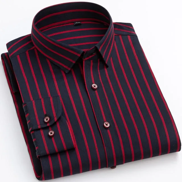 Men's Standard-fit Vertical Striped Without Pocket Long Sleeve Shirt