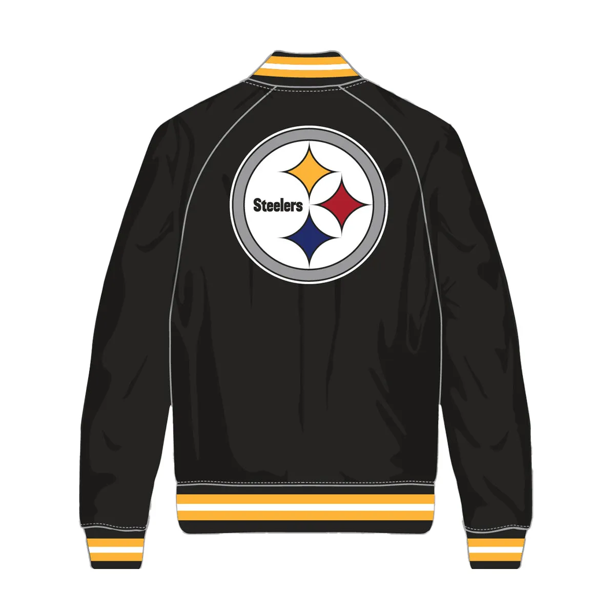 Mitchell & Ness Mens NFL Pittsburgh Steelers Double Clutch Lightweight Satin Jacket OJBF3397-PSTYYPPPBLCK Black