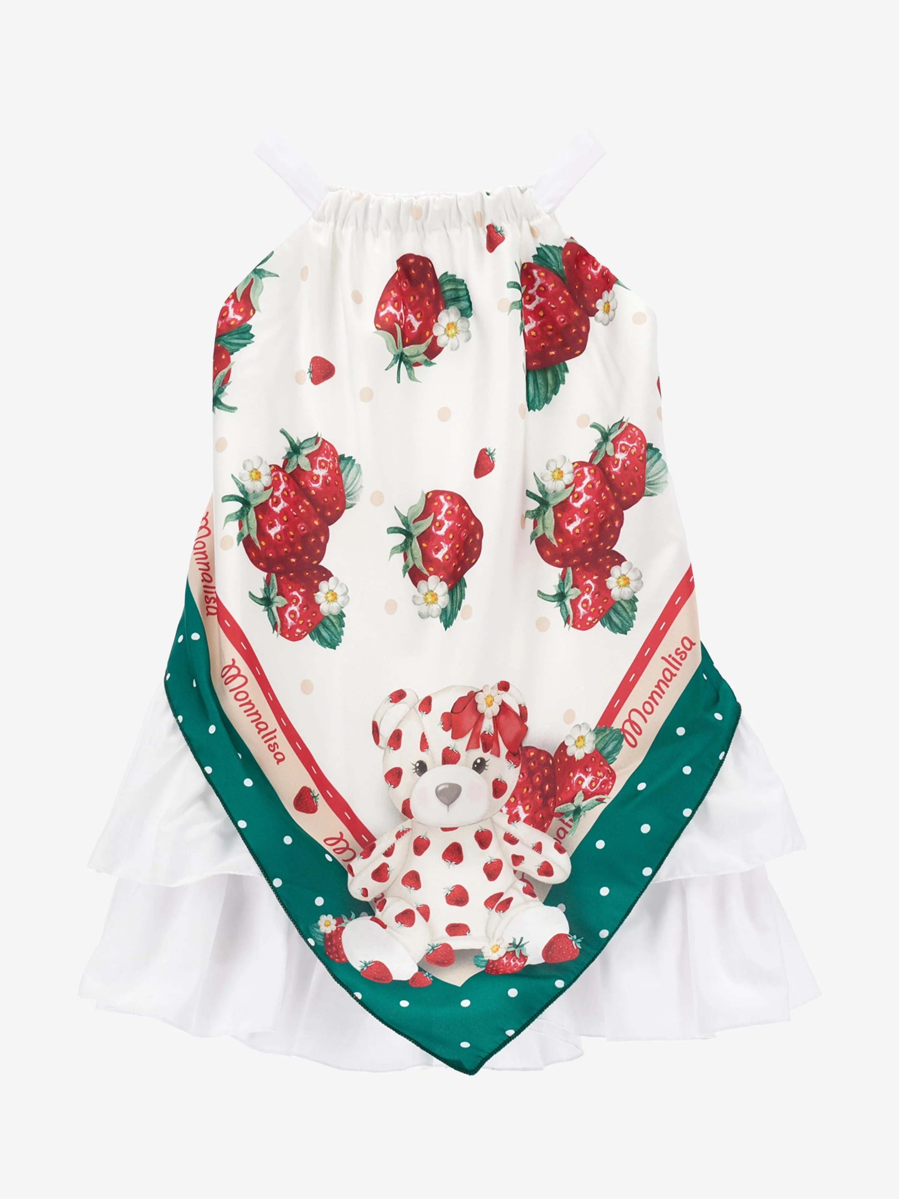 Monnalisa Girls Strawberry Scarf Print Dress in White