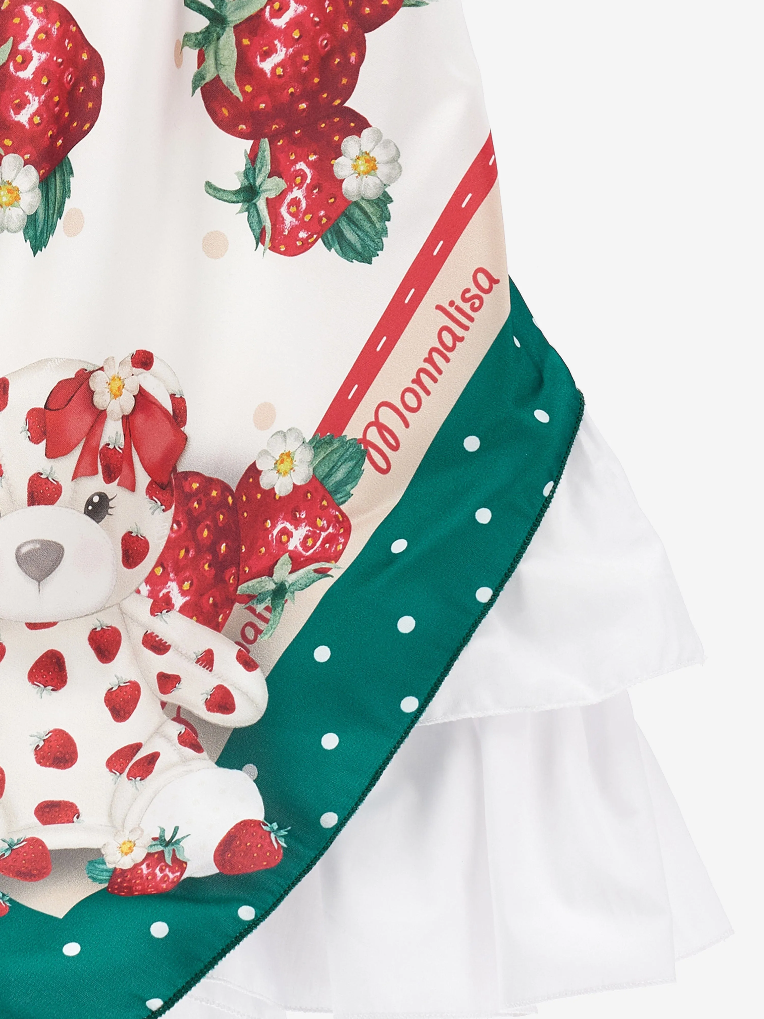 Monnalisa Girls Strawberry Scarf Print Dress in White