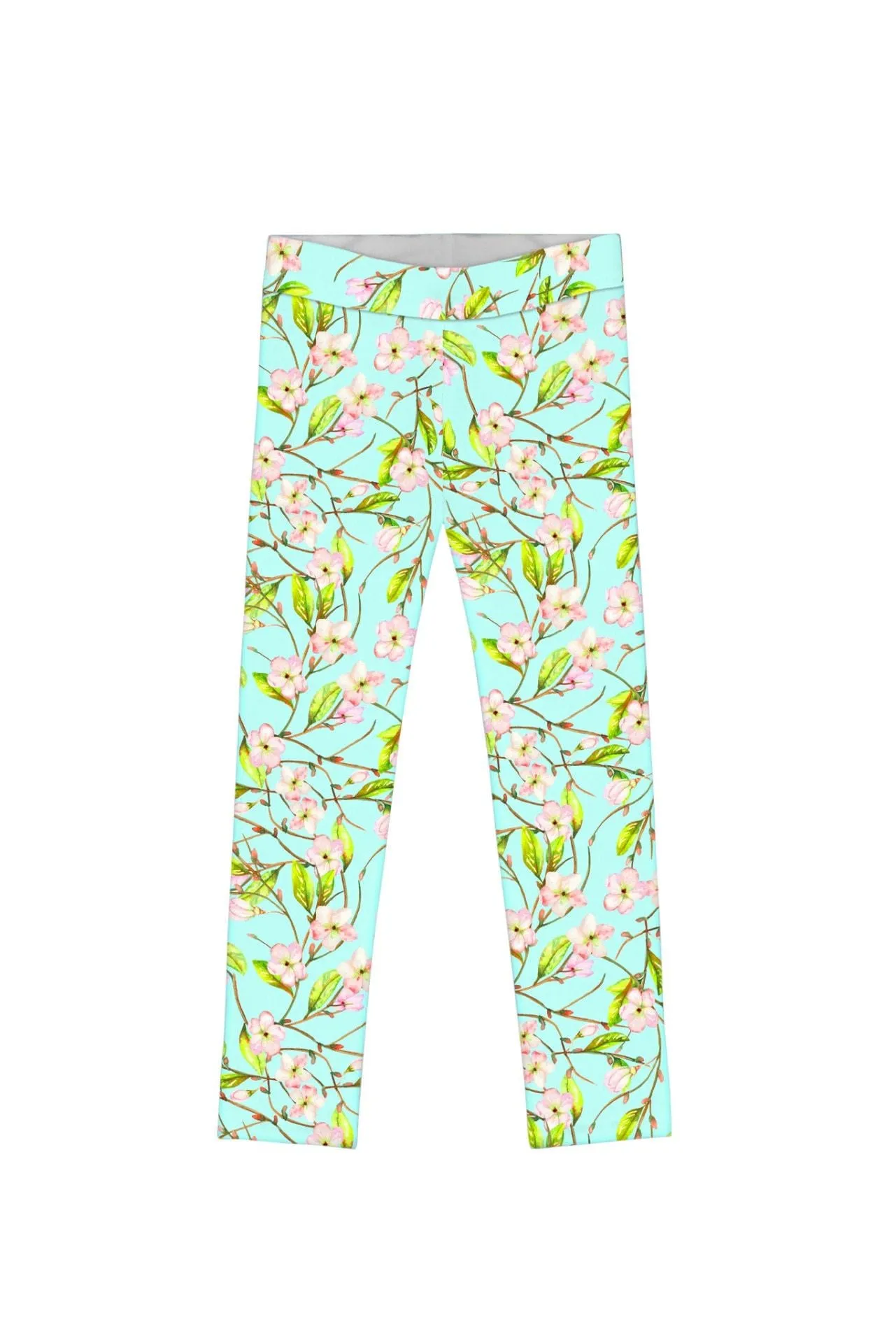 Muse Lucy Cute Green Floral Printed Stretch Leggings - Girls