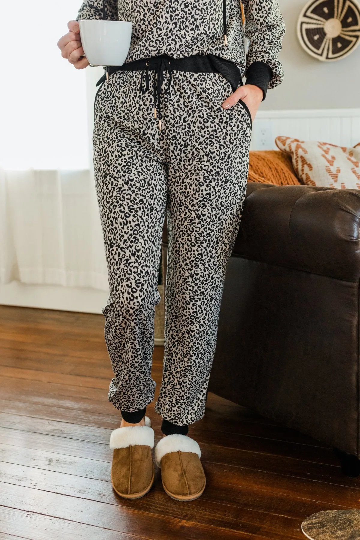 One Step Forward Leopard Joggers- Black & Taupe