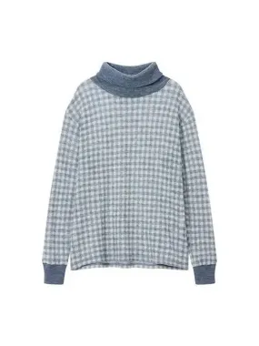 Overseas Station Season Big Chance 8 18 Women s Check Pattern Turtleneck Sweater Blue 270308