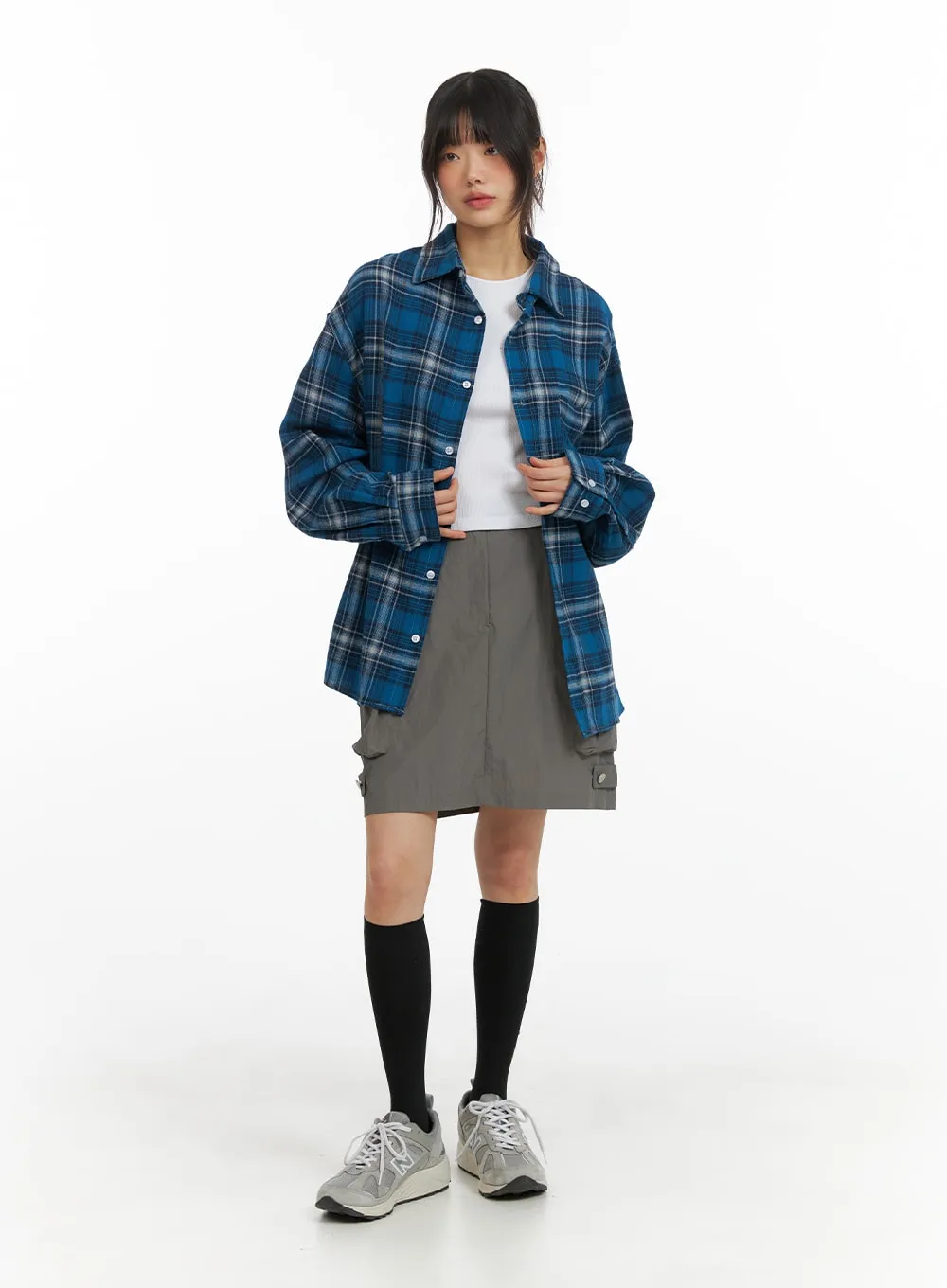 Oversized Checkered Button-Up CM413