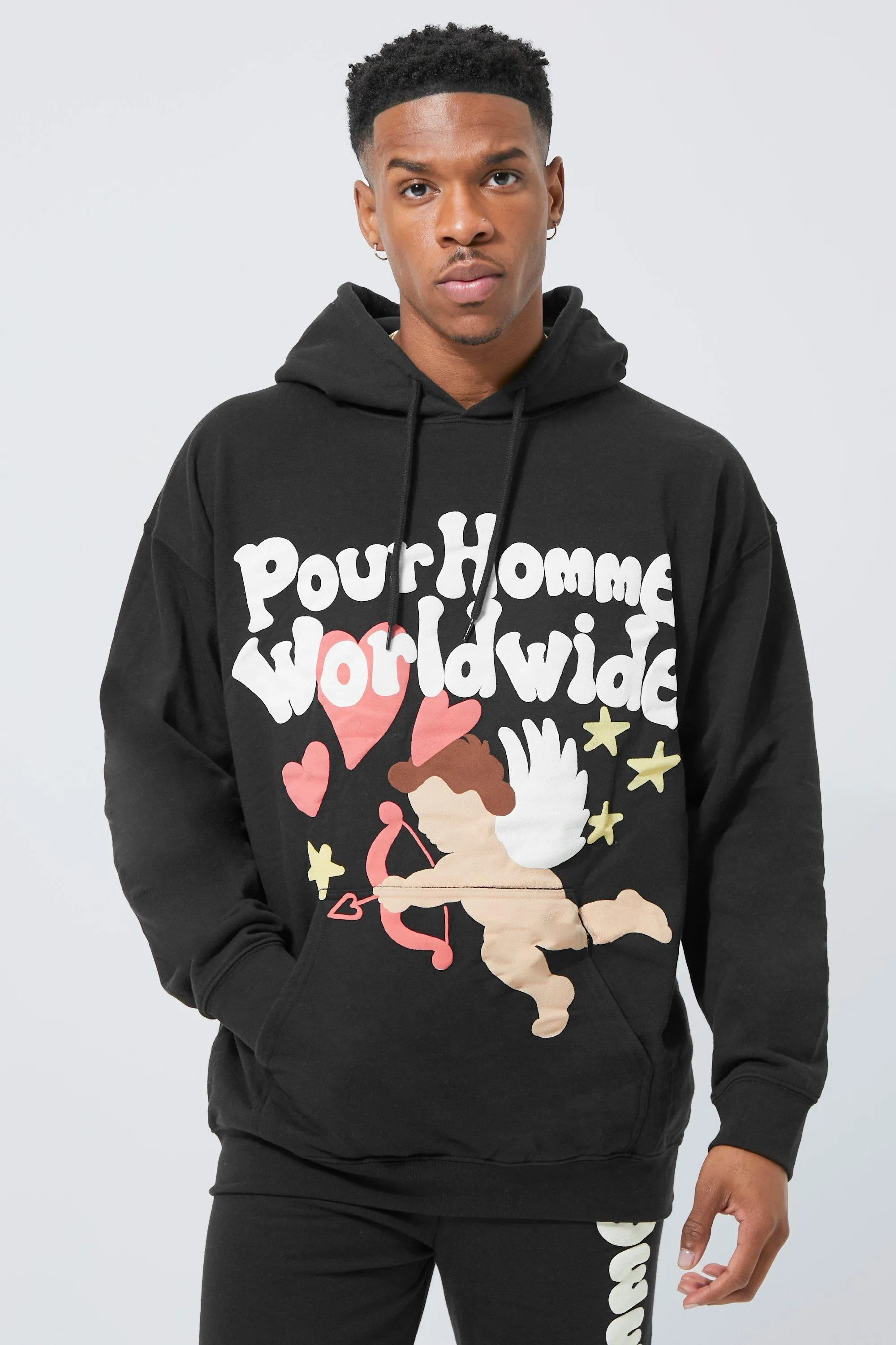 Oversized Cherub Graphic Hoodie | boohooMAN UK