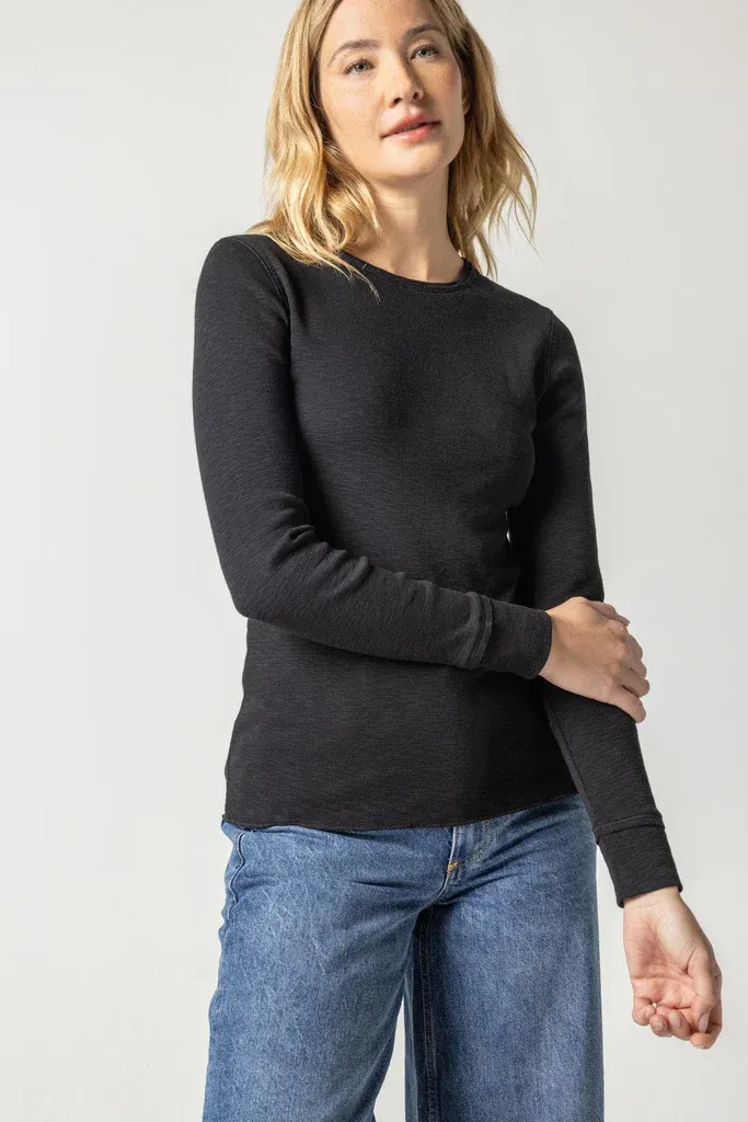 PA2278b Lilla P Long Sleeve Raw Edge Crew