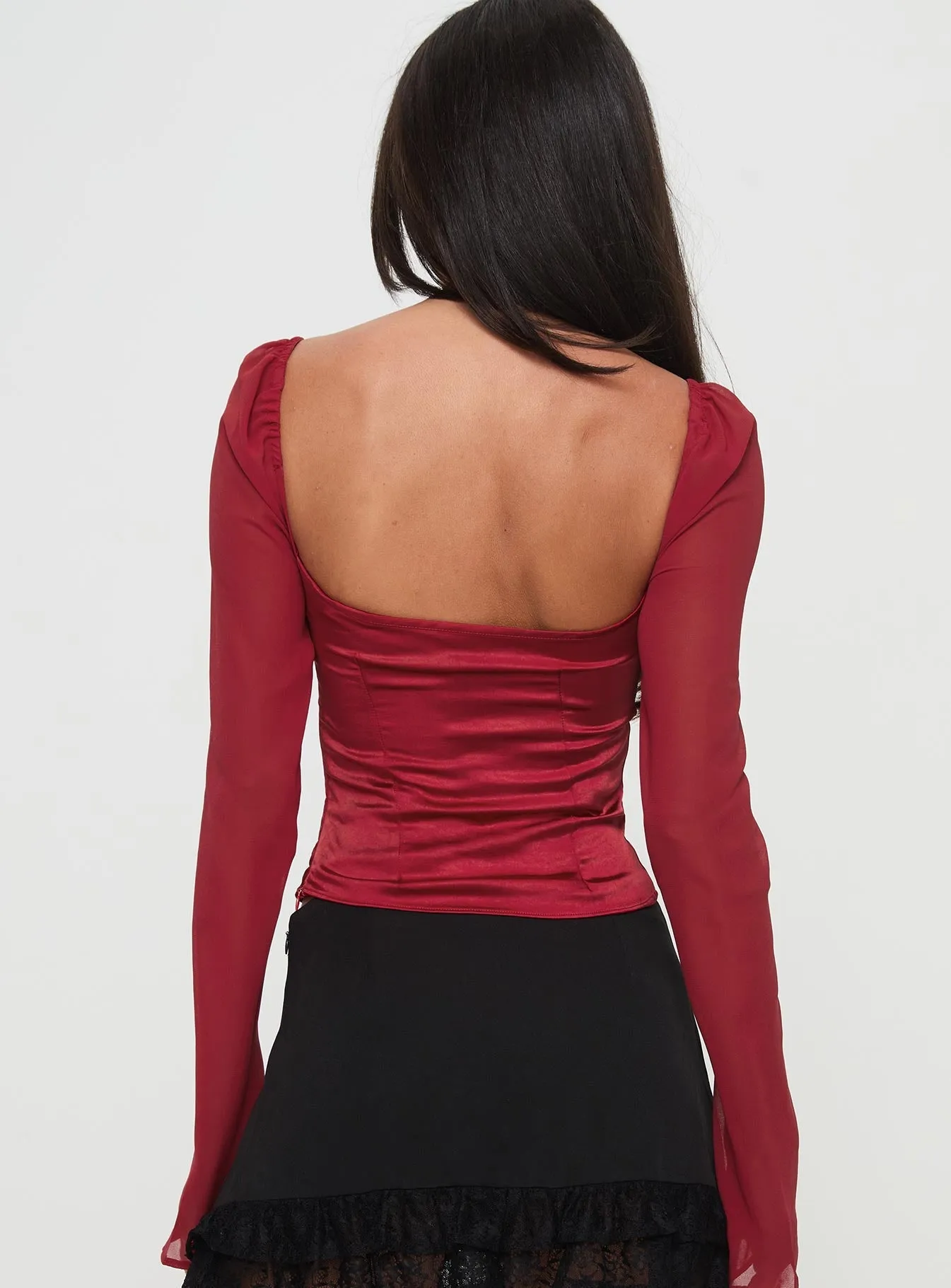 Pavel Long Sleeve Satin Top Burgundy