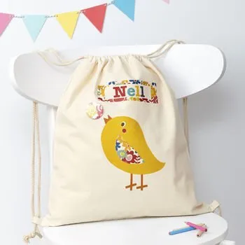 Personalised Singing Bird Cotton Nursery Bag