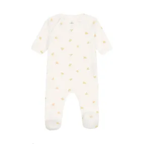 Petit Bateau Organic Cotton Side Snap Footie - Turtle Print - White