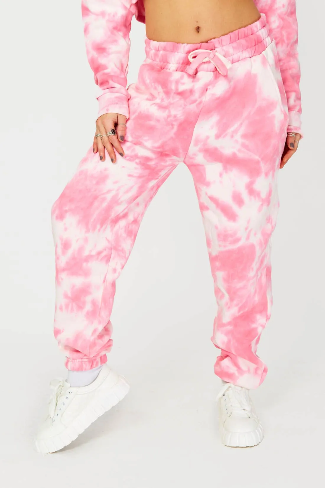 Pink-White Tie Dye Cuffed Joggers