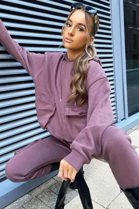 Plum Pocket Hoodie and Joggers Tracksuit - Aafiya