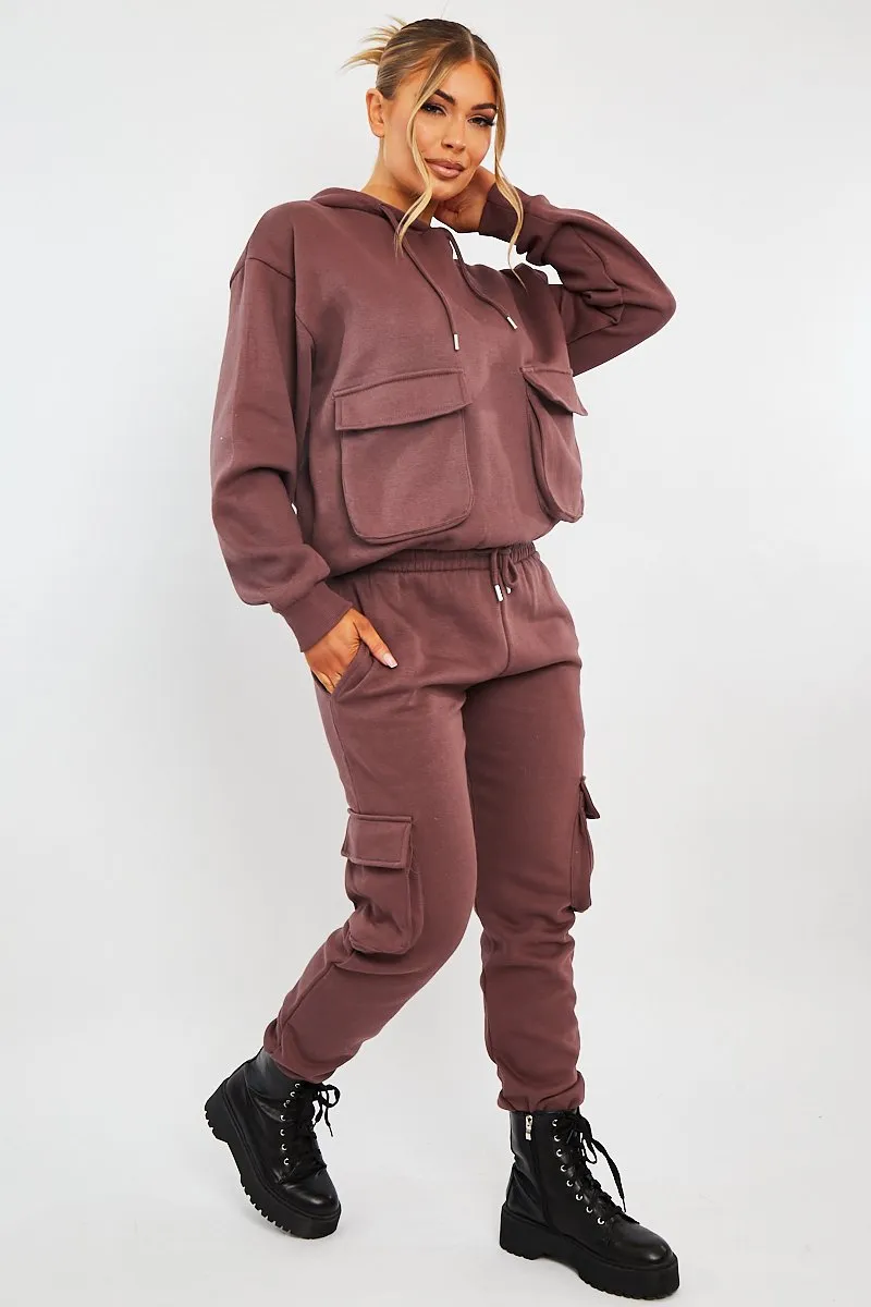 Plum Pocket Hoodie and Joggers Tracksuit - Aafiya