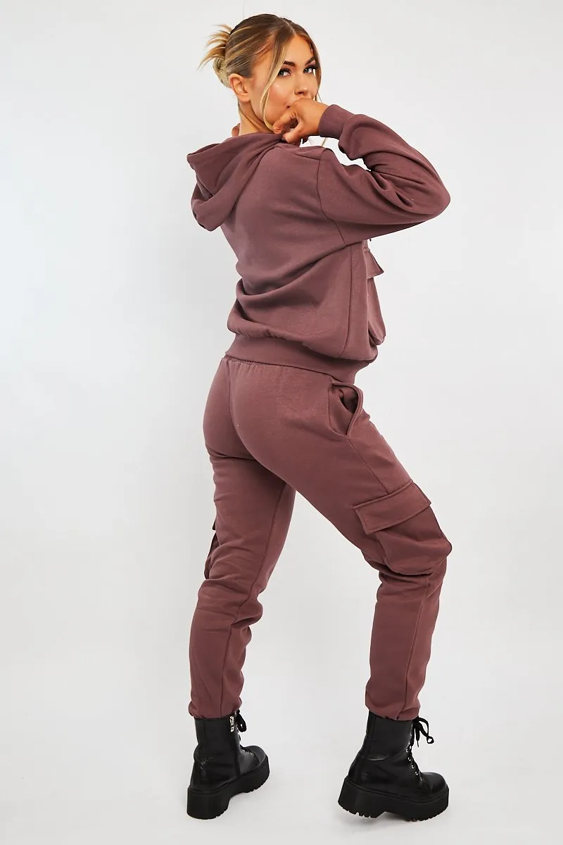 Plum Pocket Hoodie and Joggers Tracksuit - Aafiya