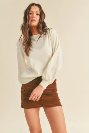 POINTELLE PUFF SLEEVE SWEATER