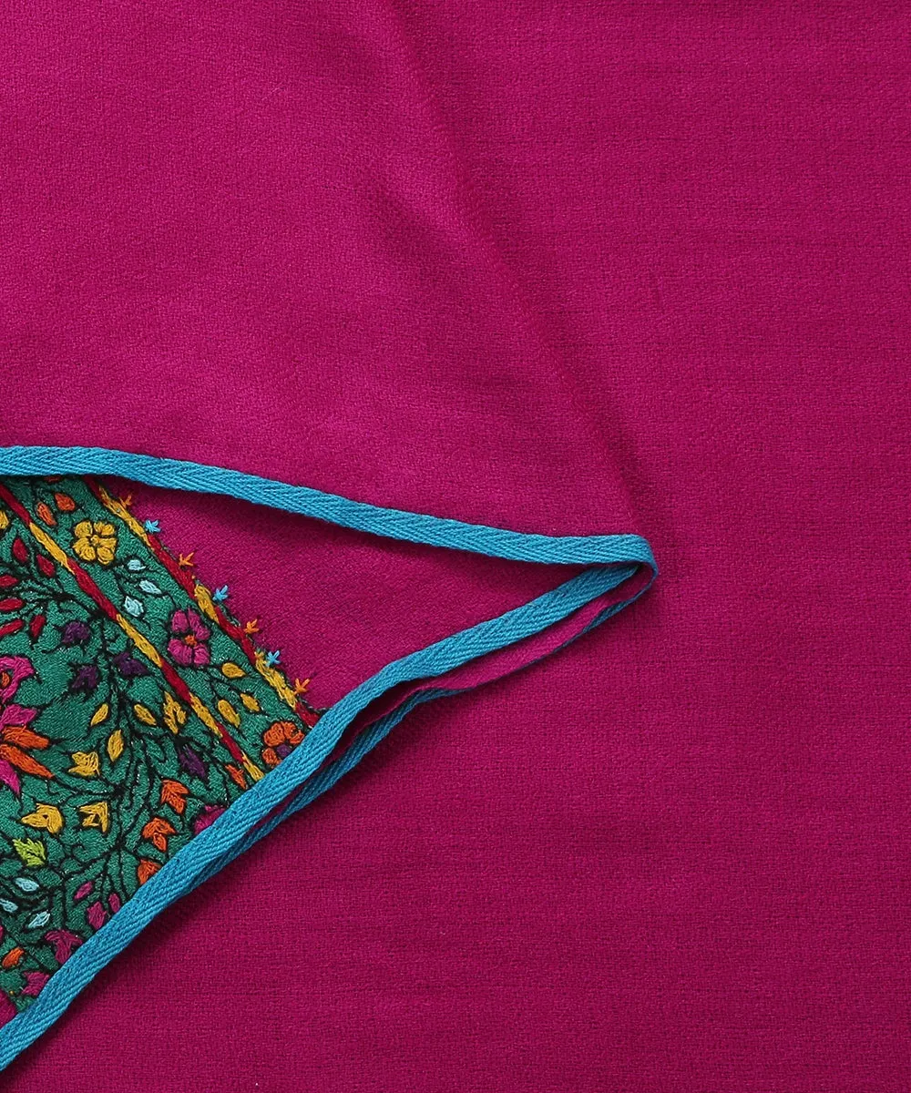 Purple Pure Pashmina Scarf With Applique Border In Kalamkari