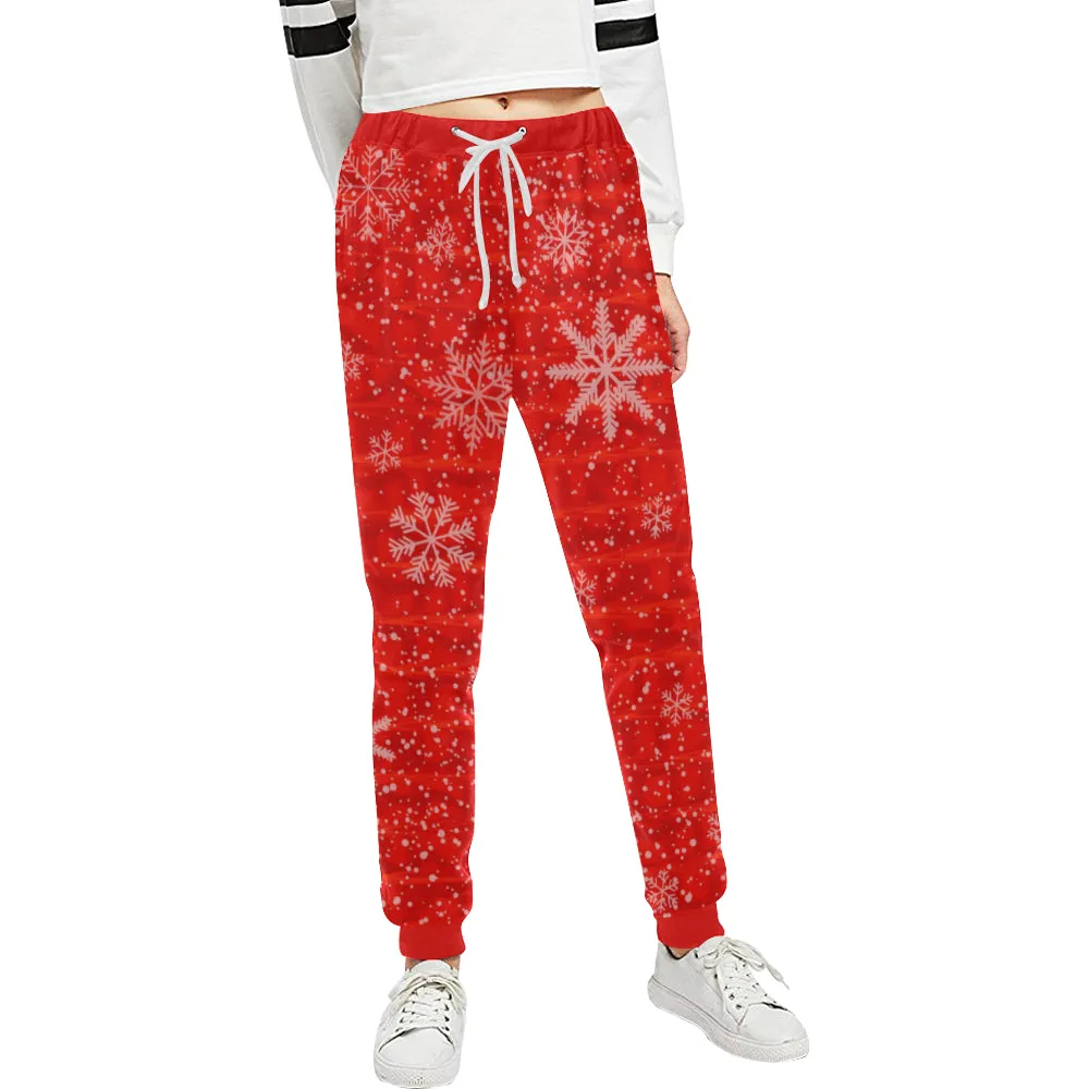 Red Holiday Snowflake Women's All Over Print Jogger Sweatpants