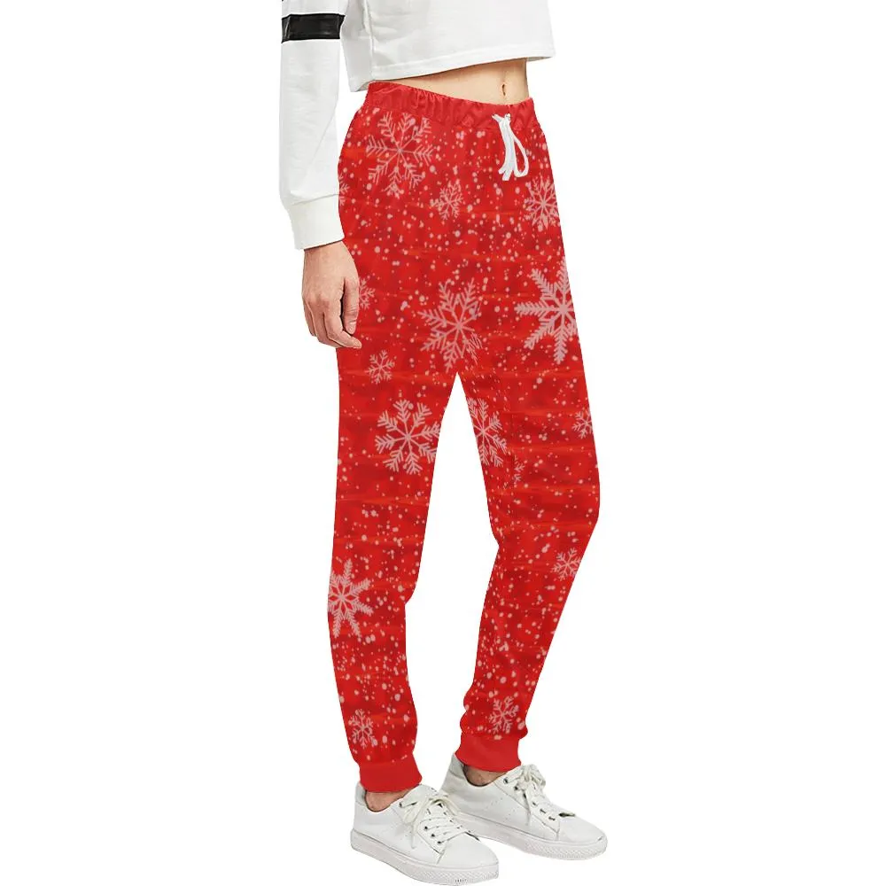 Red Holiday Snowflake Women's All Over Print Jogger Sweatpants