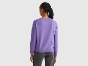 Relaxed fit pure Merino wool sweater - Purple | Benetton