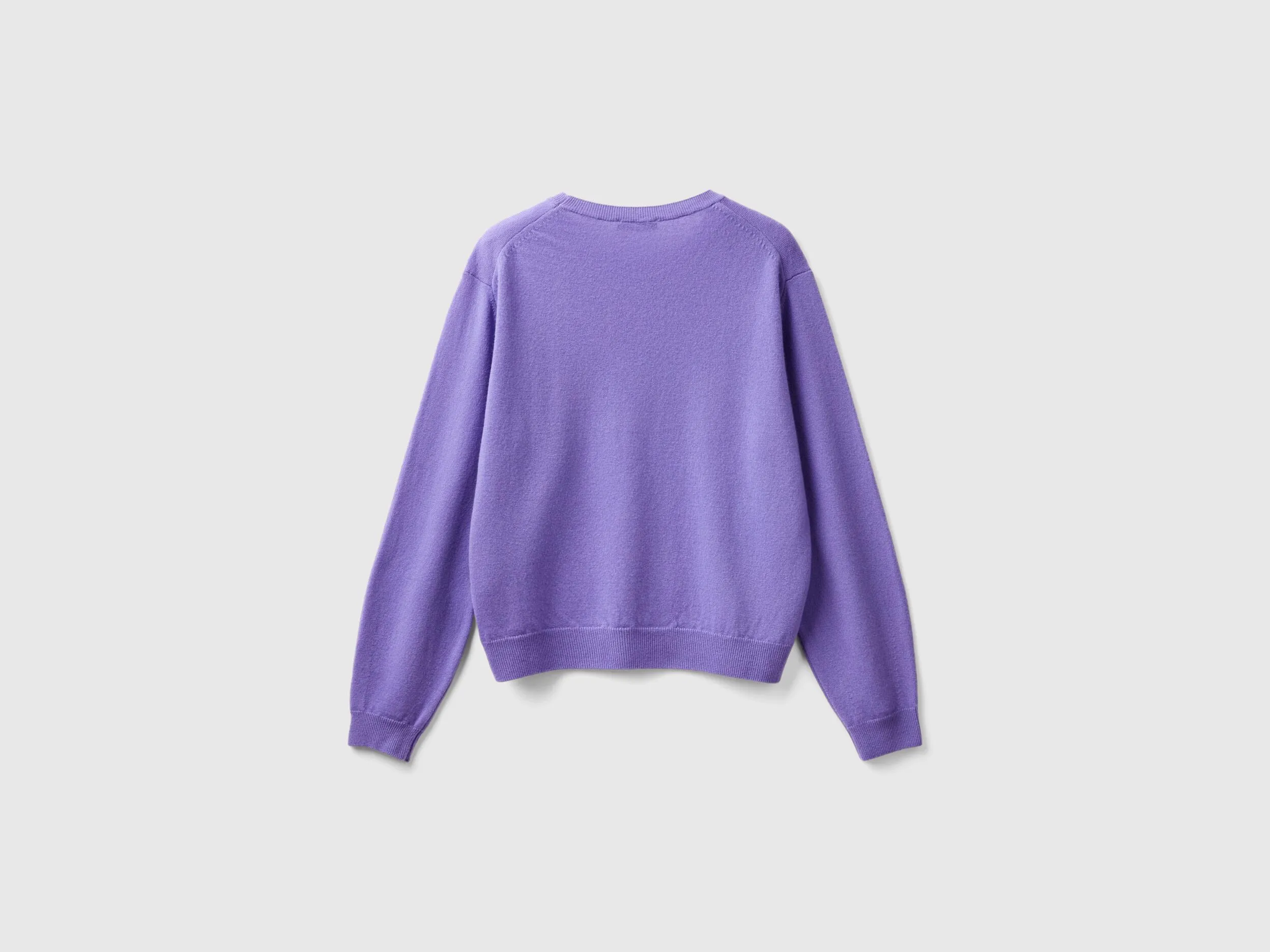 Relaxed fit pure Merino wool sweater - Purple | Benetton