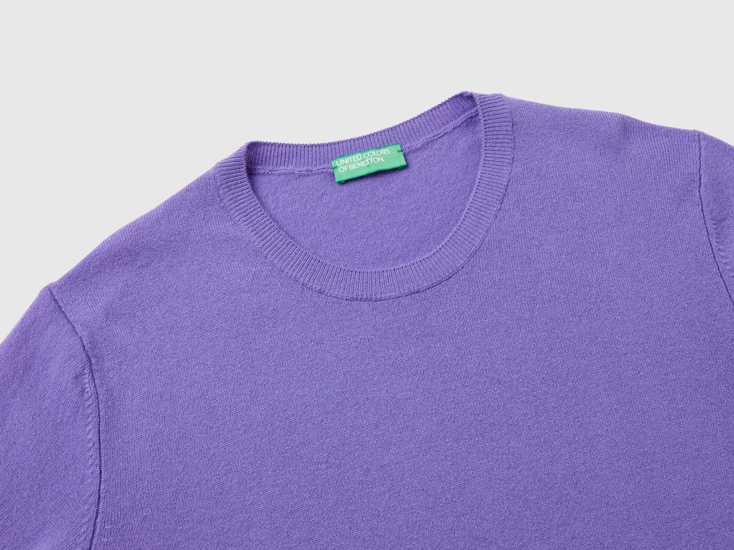 Relaxed fit pure Merino wool sweater - Purple | Benetton