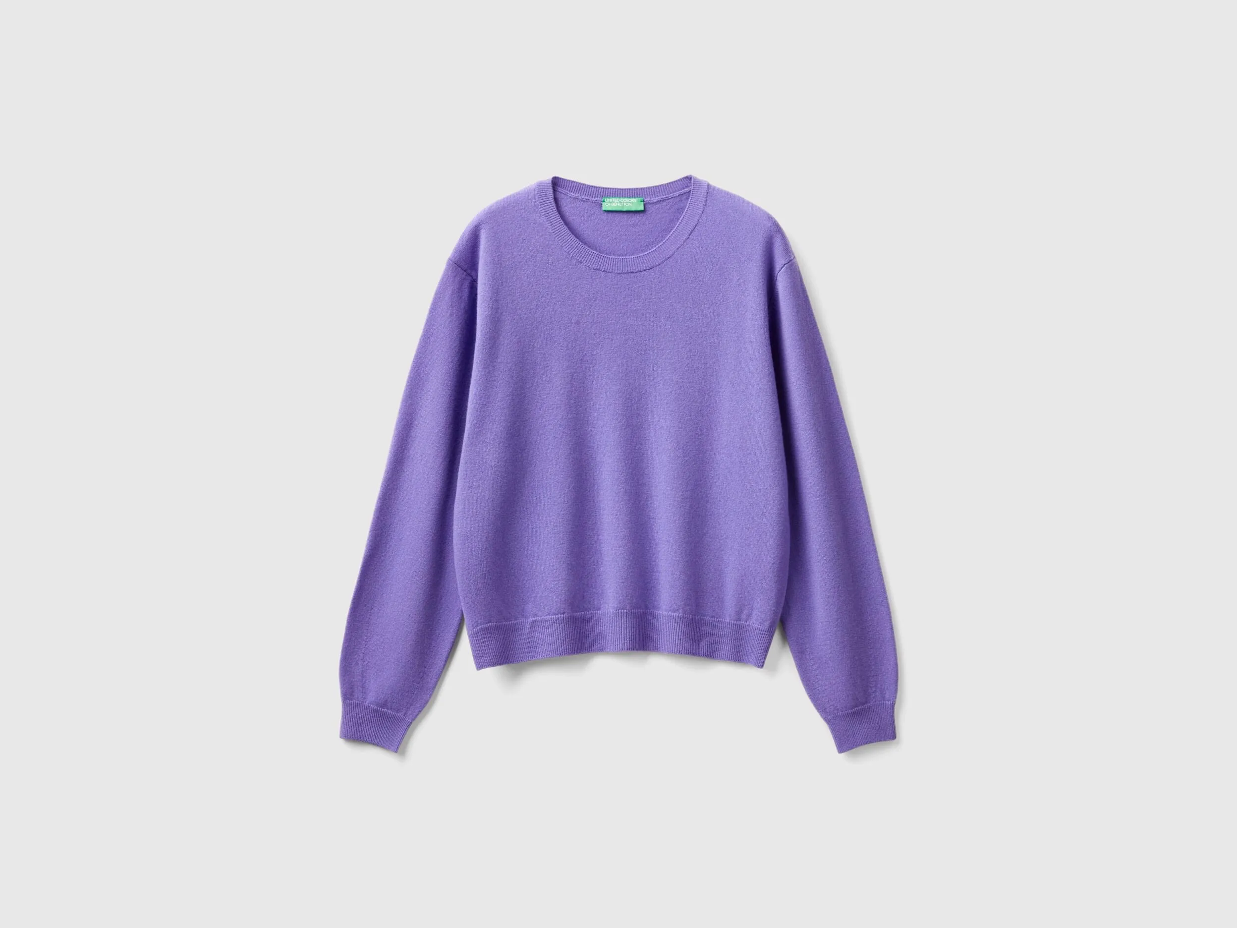 Relaxed fit pure Merino wool sweater - Purple | Benetton