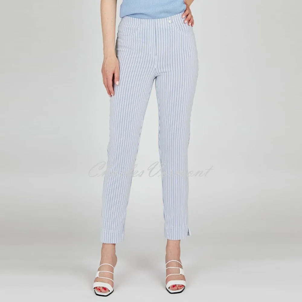 Robell Bella 09 Stripe Seersucker - 7/8 Cropped Trouser 52642-54370-69 (Navy)