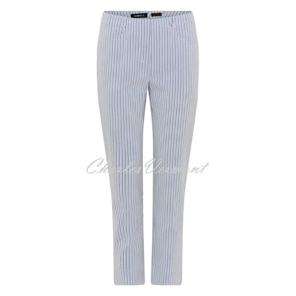 Robell Bella 09 Stripe Seersucker - 7/8 Cropped Trouser 52642-54370-69 (Navy)