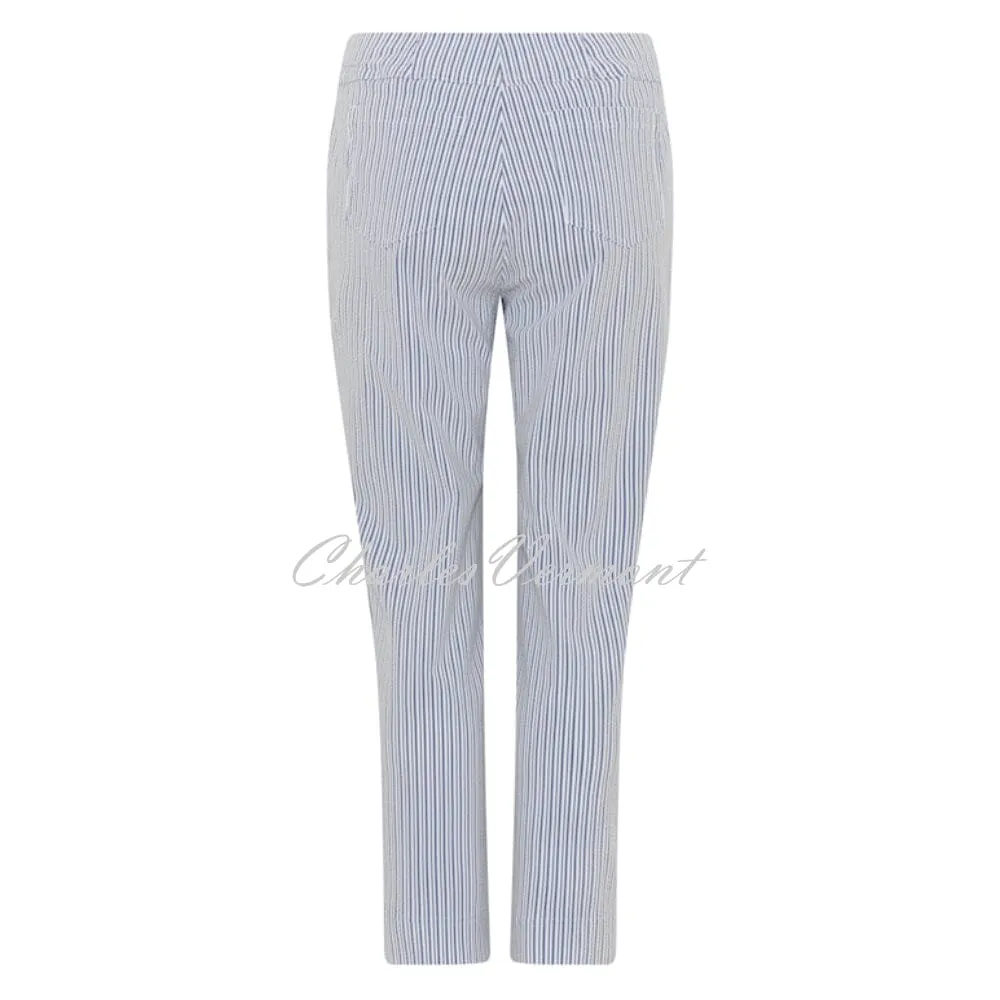 Robell Bella 09 Stripe Seersucker - 7/8 Cropped Trouser 52642-54370-69 (Navy)