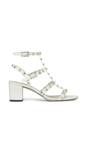 Rockstud Calfskin Ankle Strap Sandal 60MM - Light Ivory