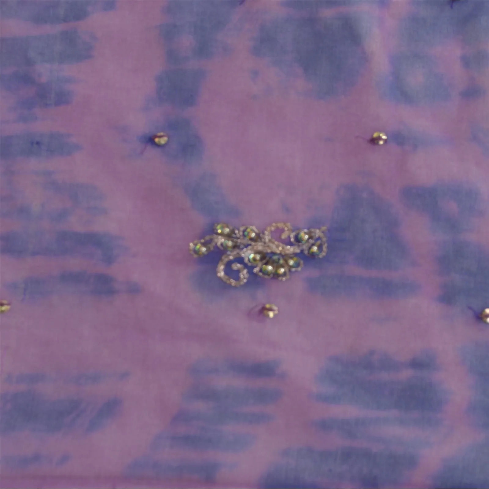 Sanskriti Vintage Dupatta Long Stole Pure Chiffon Silk Purple Hand Beads Tie-Dye