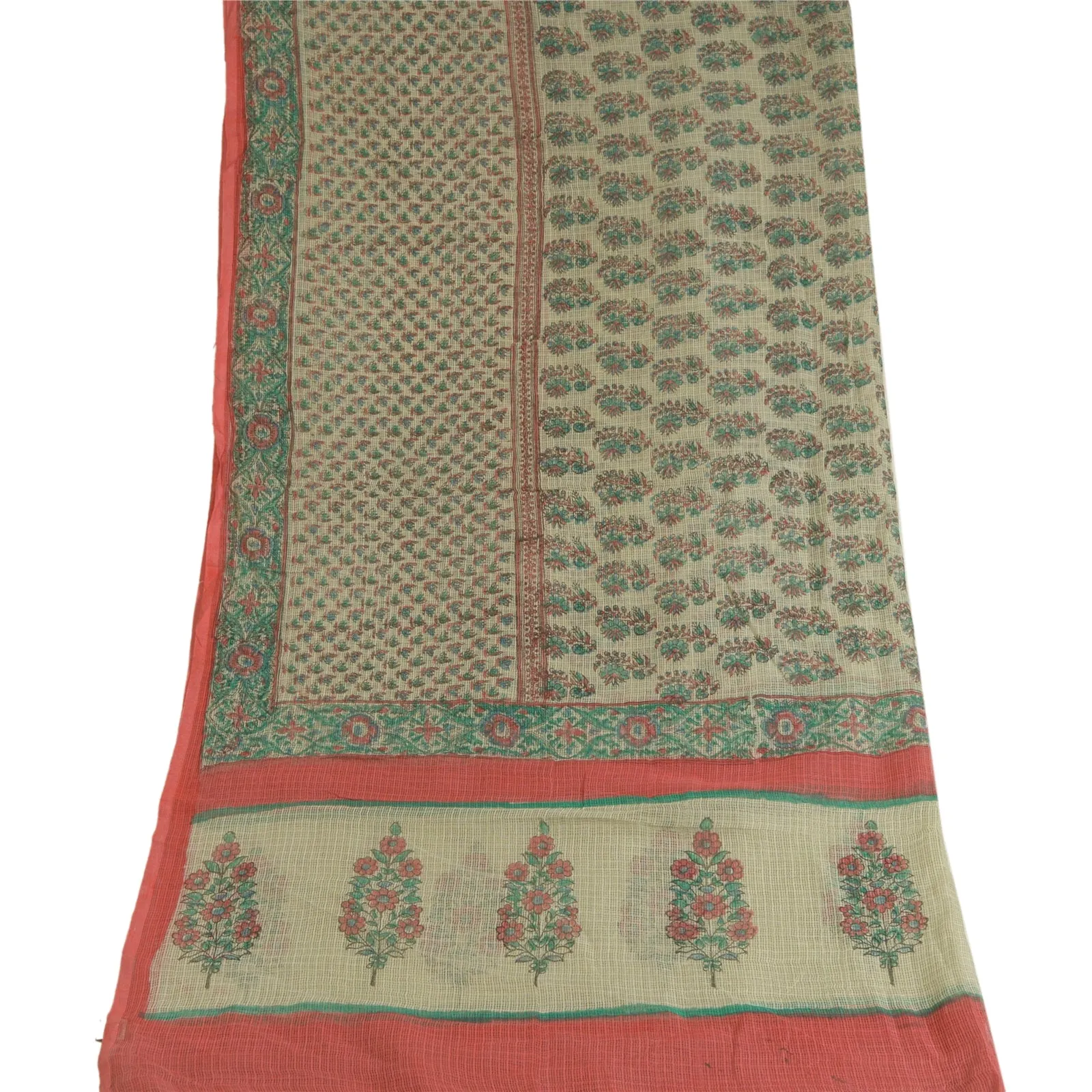 Sanskriti Vintage Dupatta Long Stole Pure Cotton Kota Doria Ivory Printed Veil