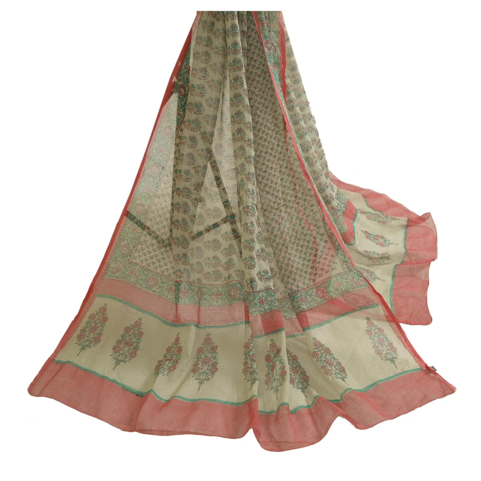 Sanskriti Vintage Dupatta Long Stole Pure Cotton Kota Doria Ivory Printed Veil