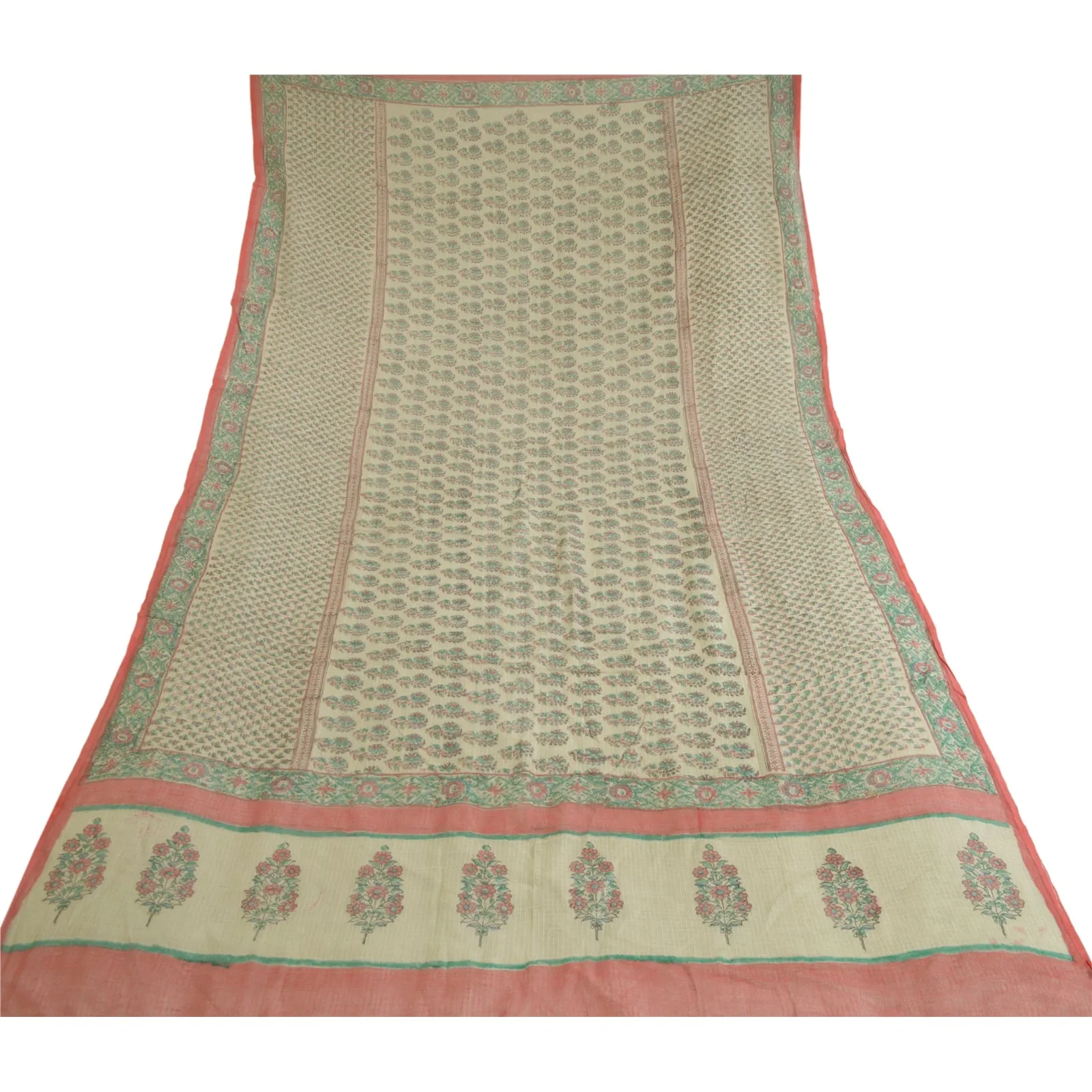 Sanskriti Vintage Dupatta Long Stole Pure Cotton Kota Doria Ivory Printed Veil