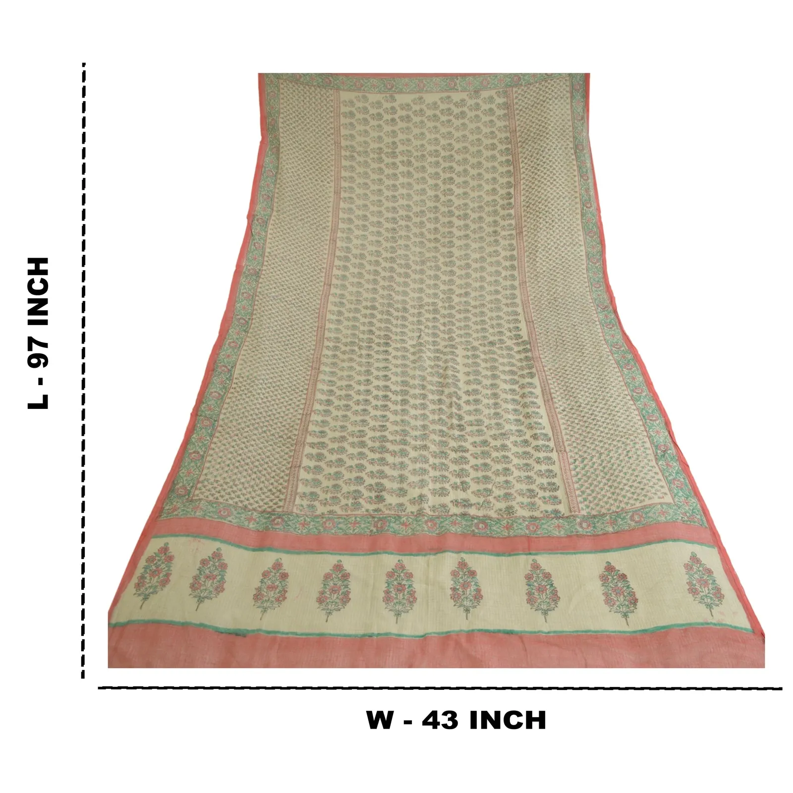 Sanskriti Vintage Dupatta Long Stole Pure Cotton Kota Doria Ivory Printed Veil