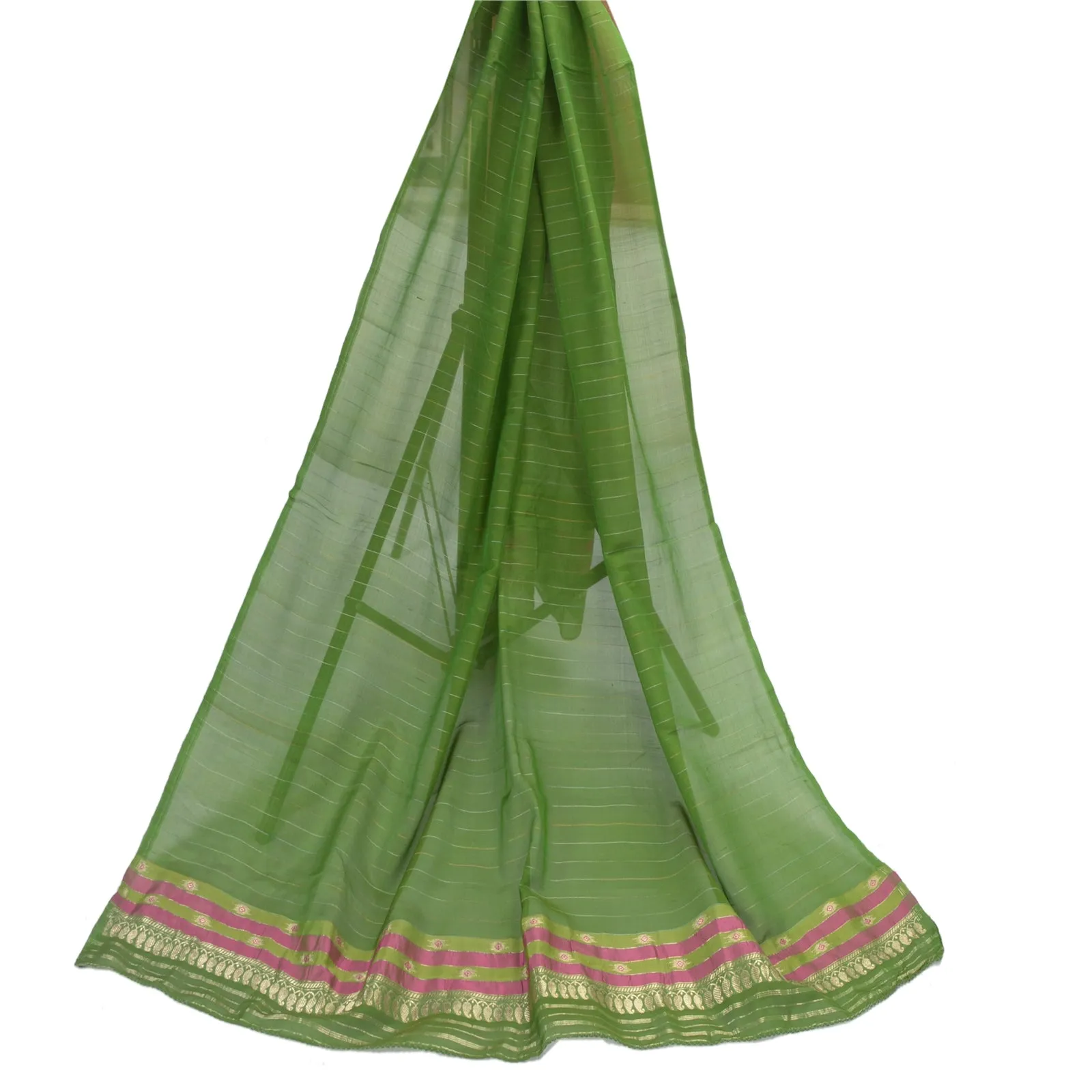 Sanskriti Vintage Green Long Dupatta Stole Pure Silk Woven Brocade/Banarasi Veil