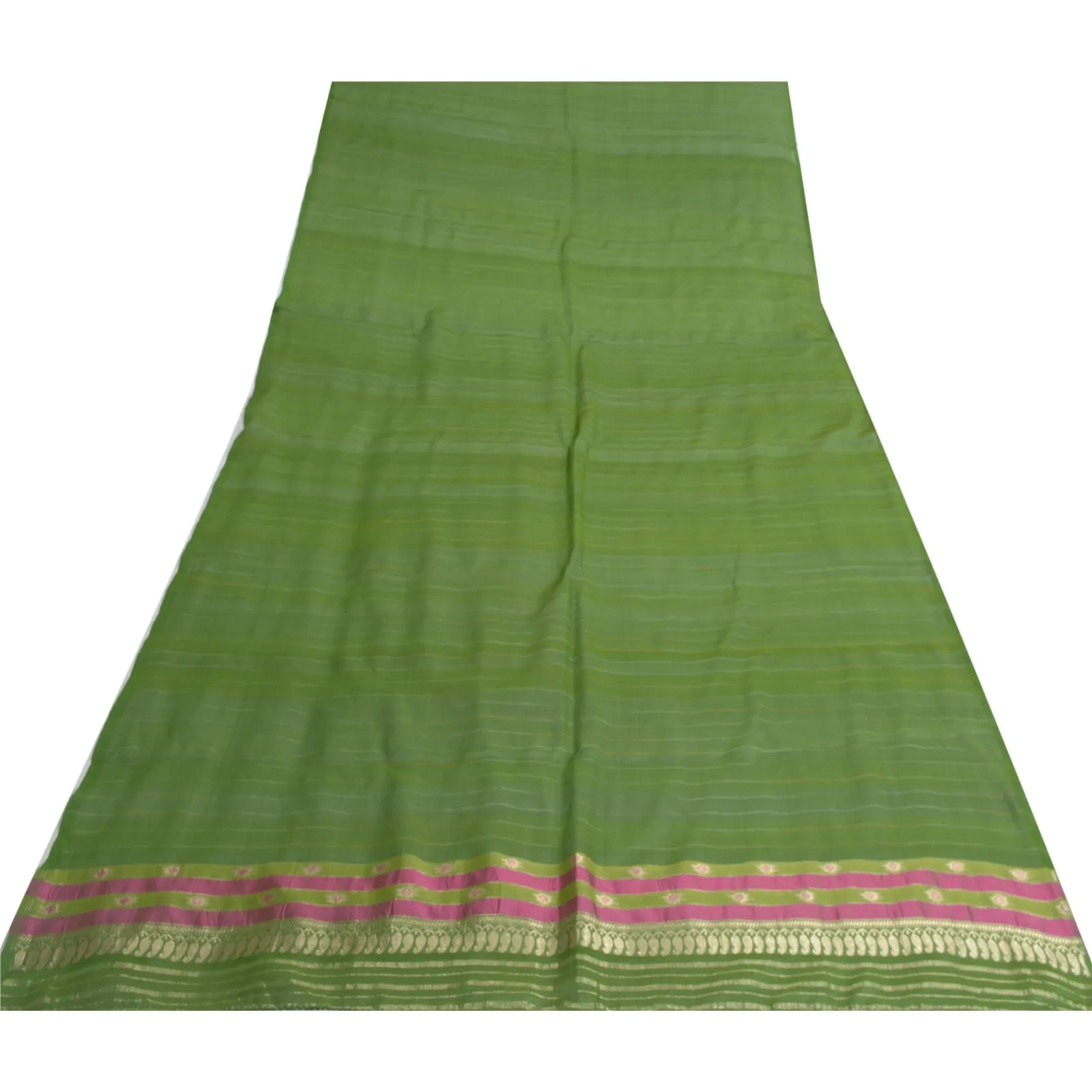 Sanskriti Vintage Green Long Dupatta Stole Pure Silk Woven Brocade/Banarasi Veil