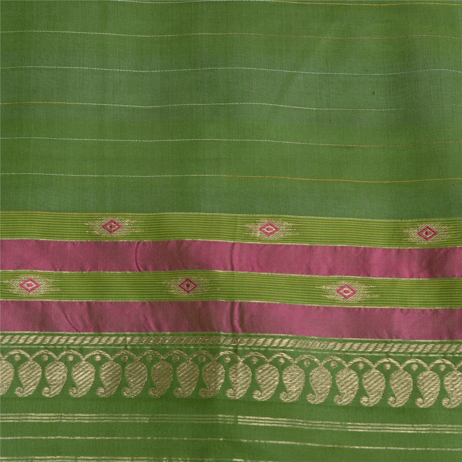 Sanskriti Vintage Green Long Dupatta Stole Pure Silk Woven Brocade/Banarasi Veil