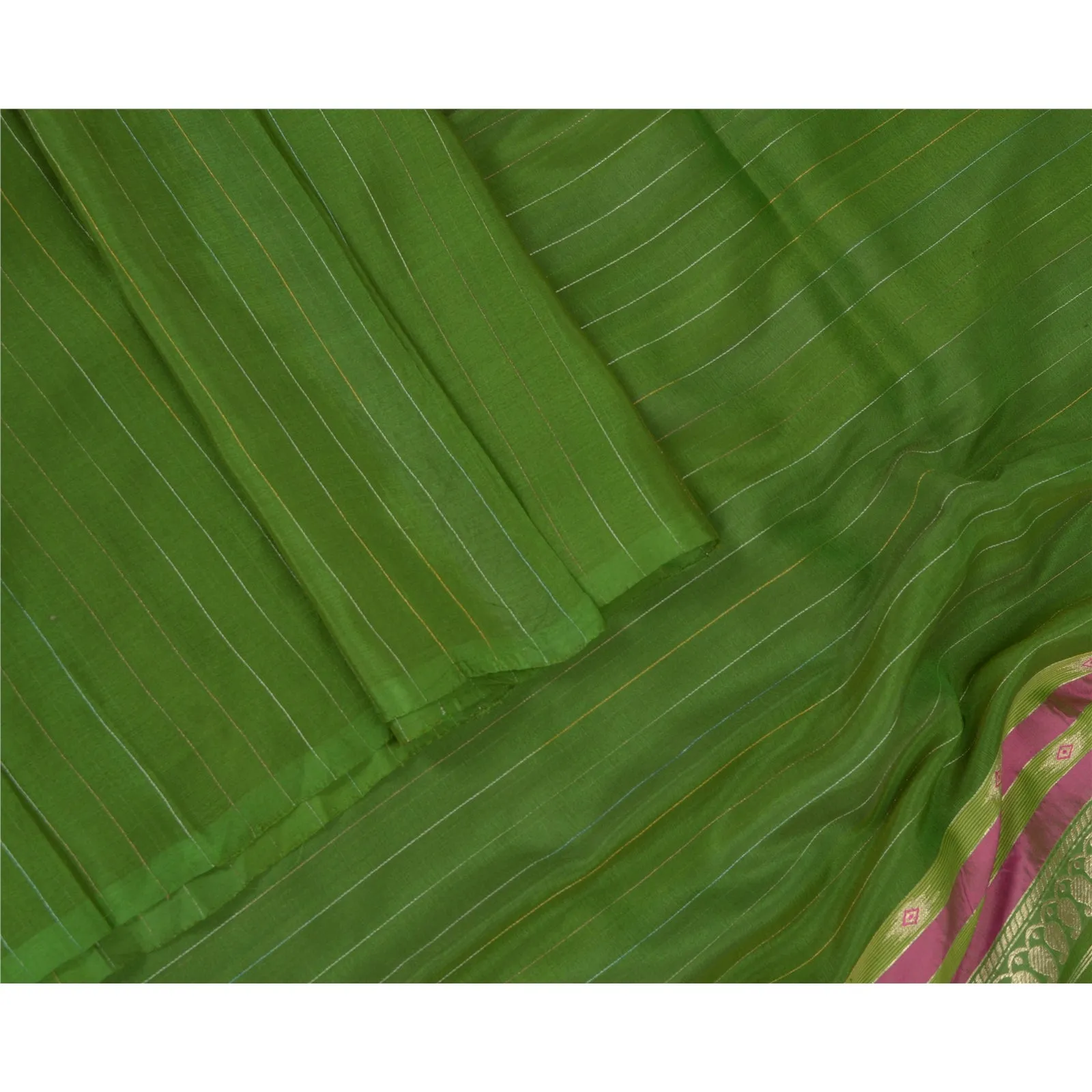 Sanskriti Vintage Green Long Dupatta Stole Pure Silk Woven Brocade/Banarasi Veil