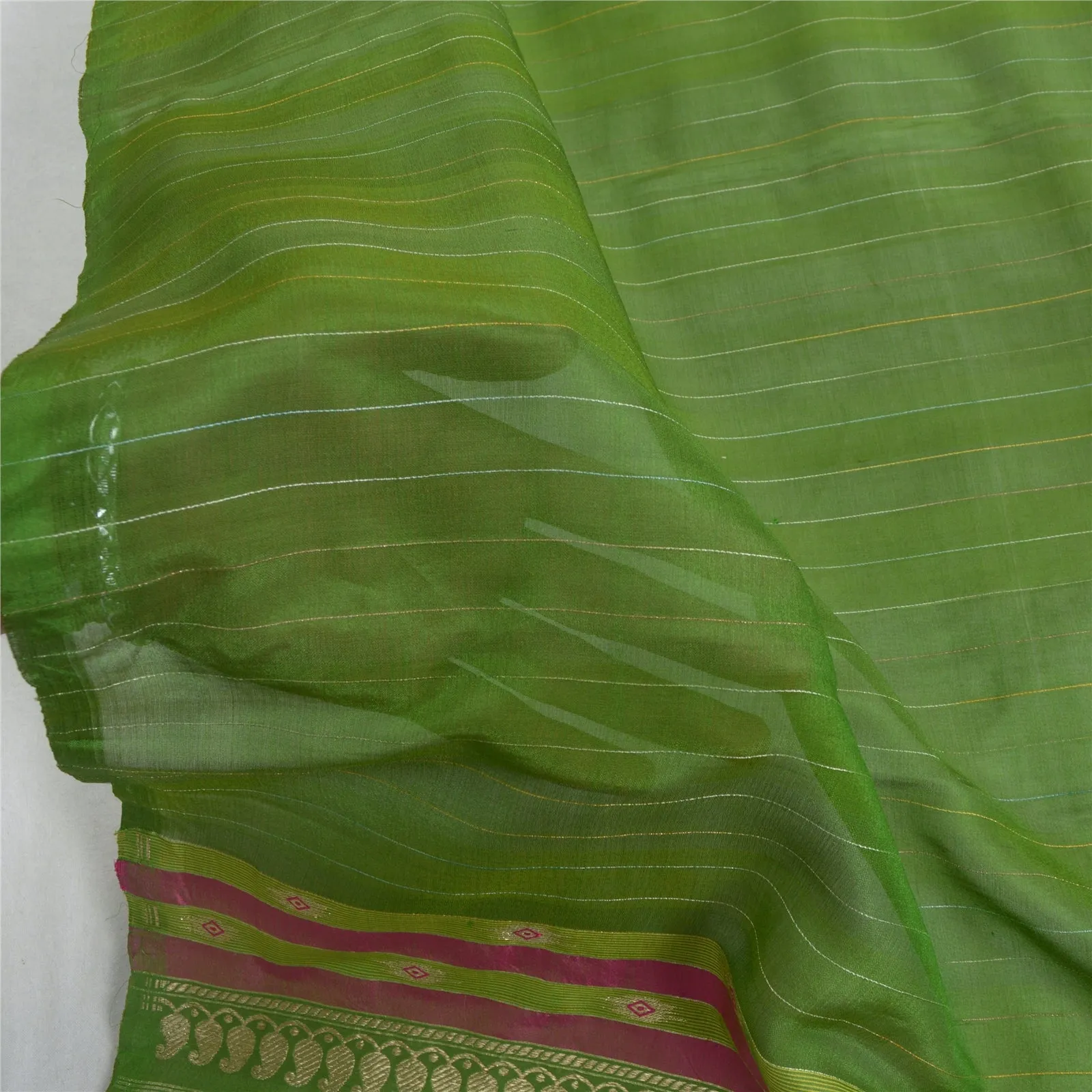 Sanskriti Vintage Green Long Dupatta Stole Pure Silk Woven Brocade/Banarasi Veil