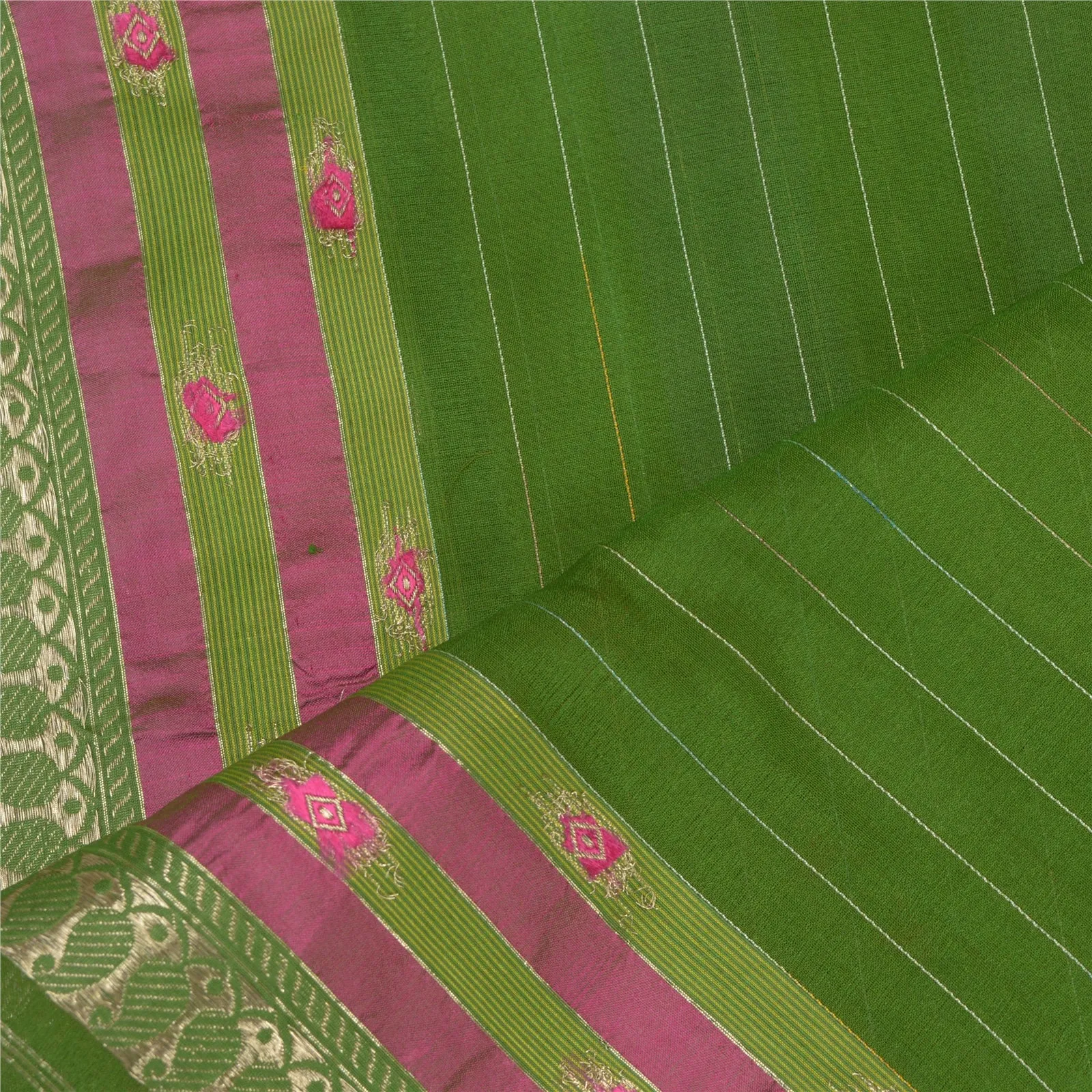 Sanskriti Vintage Green Long Dupatta Stole Pure Silk Woven Brocade/Banarasi Veil