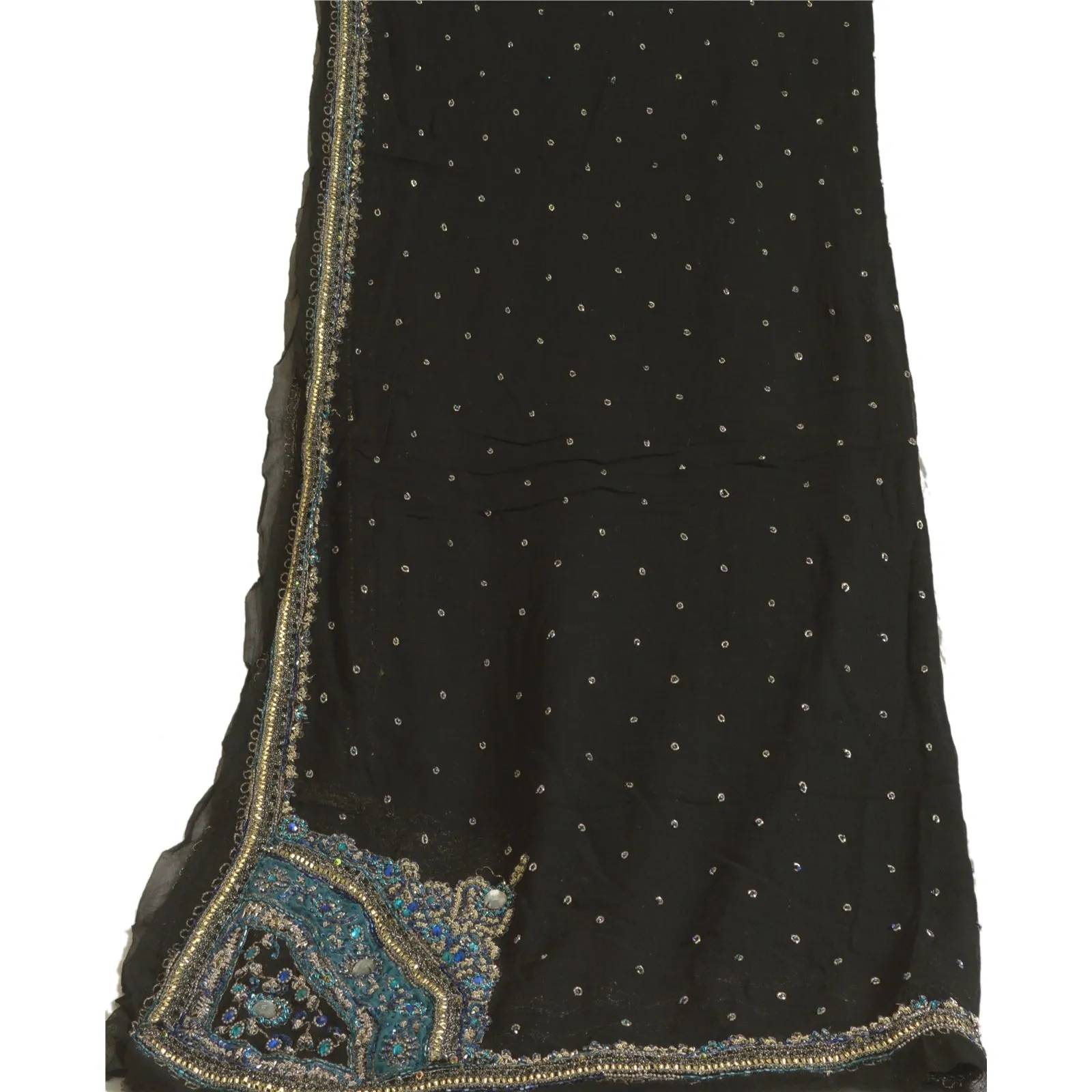 Sanskriti Vintage Long Black Dupatta/Stole Pure Georgette Silk Hand Beaded Veil