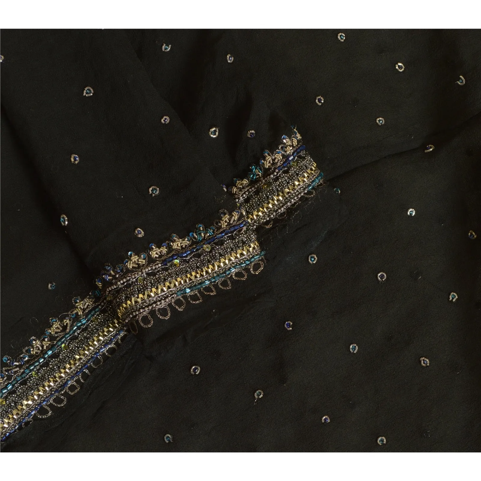 Sanskriti Vintage Long Black Dupatta/Stole Pure Georgette Silk Hand Beaded Veil