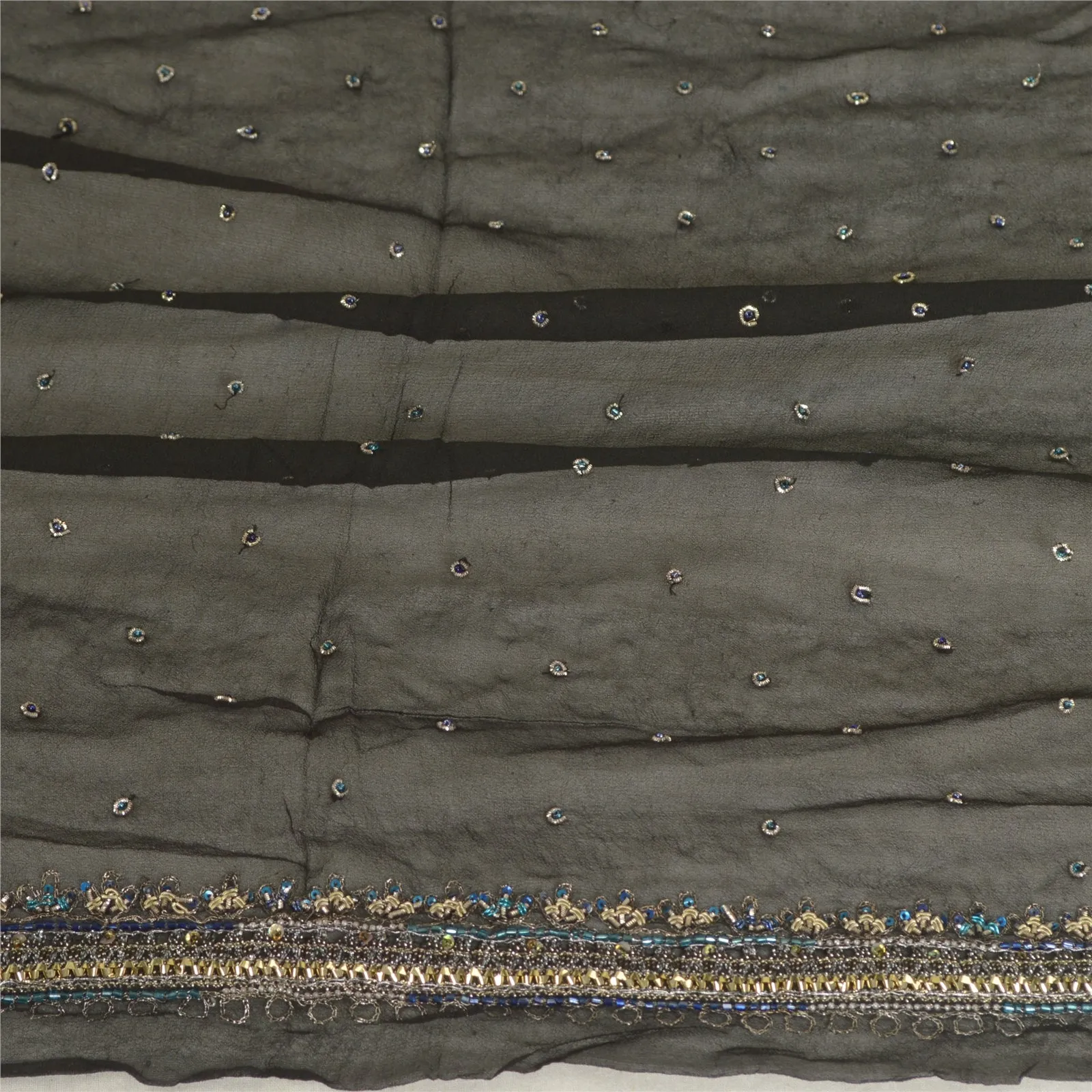 Sanskriti Vintage Long Black Dupatta/Stole Pure Georgette Silk Hand Beaded Veil