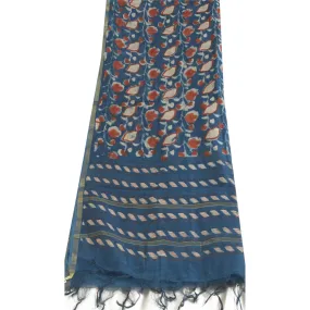 Sanskriti Vintage Long Dupatta Stole Cotton Silk Blue Hand-Block Printed Hijab