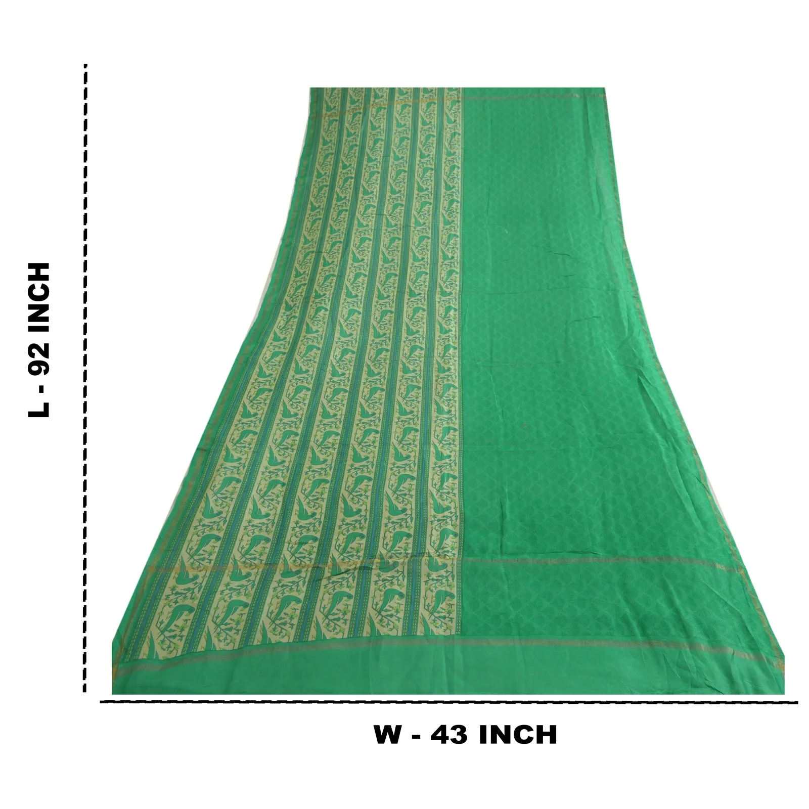 Sanskriti Vintage Long Dupatta Stole Cotton Silk Green/Ivory Printed Wrap Hijab